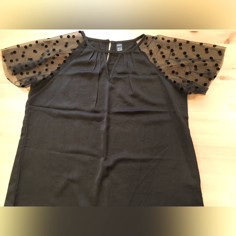 Brand New Shein Blouse Size 12 Black. Sheer polka dot sleeves